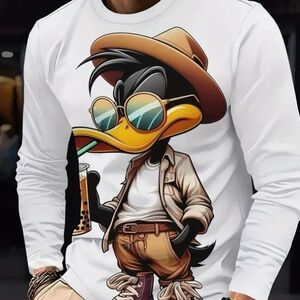 Urban Cool: Streetwear Duck & Boba Graphic Tee Men's Large SHORT SLEEVE